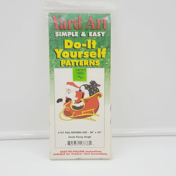 Vtg 1993 Yard Art Do-It Yourself Woodcraft Pattern Santa Flying Sleigh PRE-OWNED - Picture 1 of 3